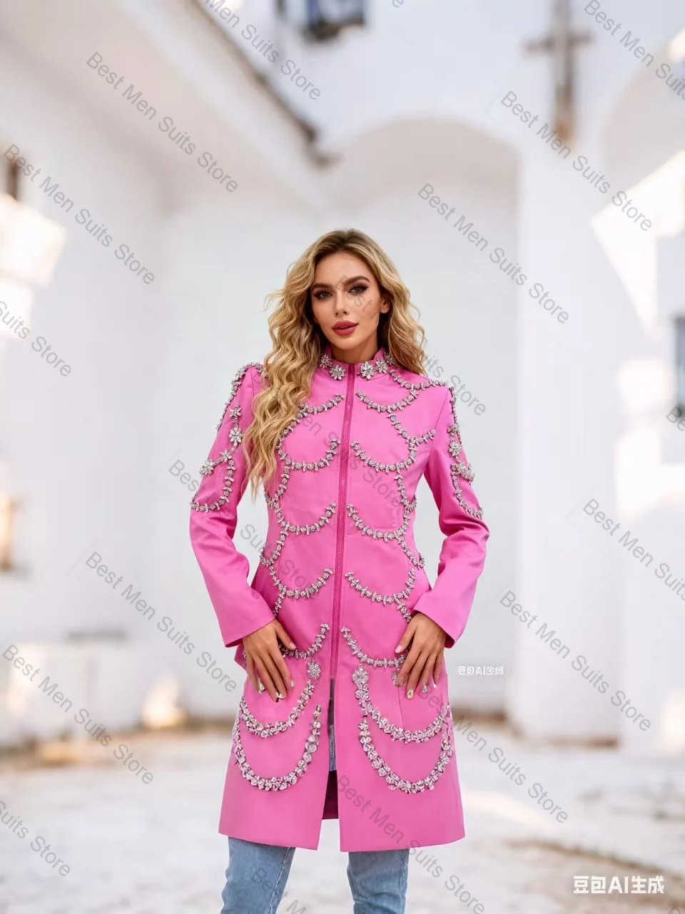 Abito da donna 1 pezzo giacca lunga abito da ballo cristalli di lusso giacca da ufficio formale autunnale cappotto in cotone personalizzato per ospiti di nozze