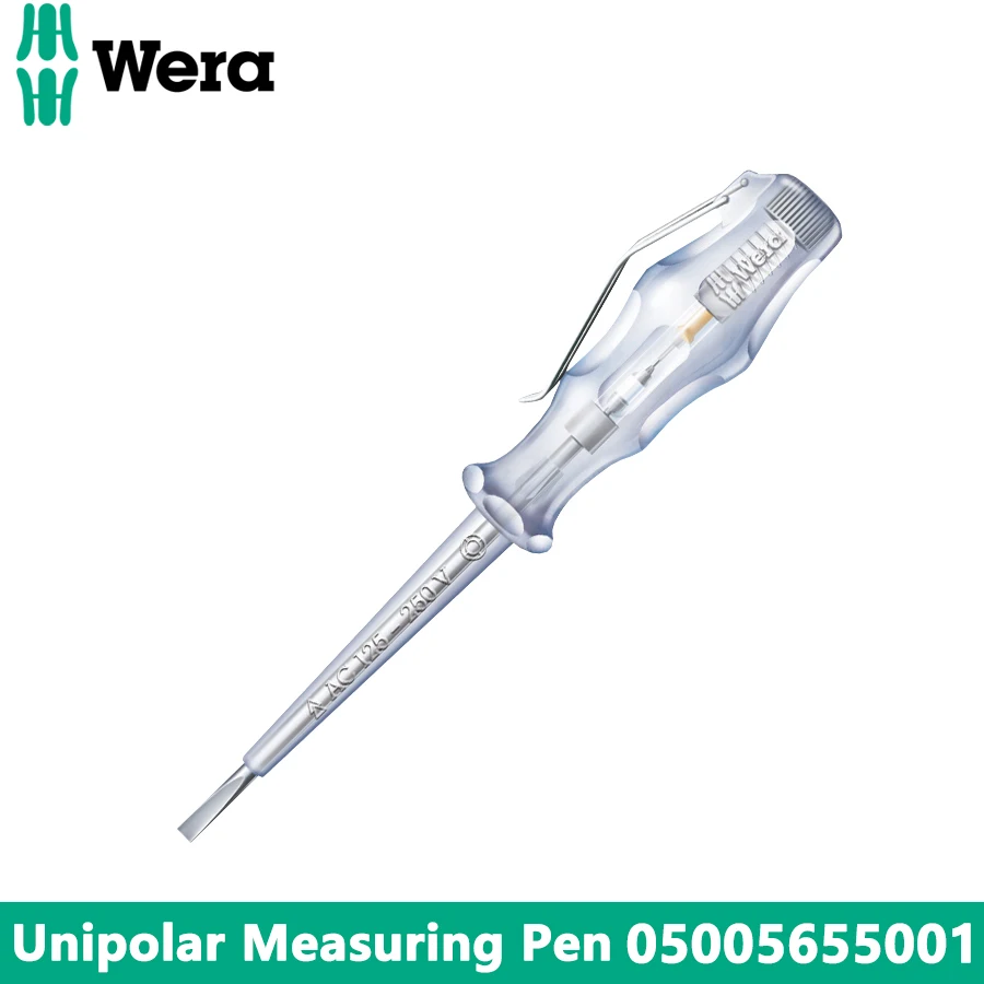 WERA 05005655001 Voltage Tester 247 Unipolar Measuring Pen with Sturdy Clip Anti Rolling Protection Convenient Hand Tools