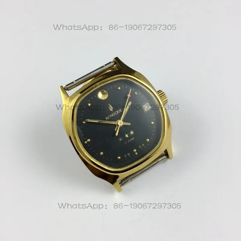 

Peacock brand single calendar yellow shell black surface manual mechanical watch diameter 34mm free strap