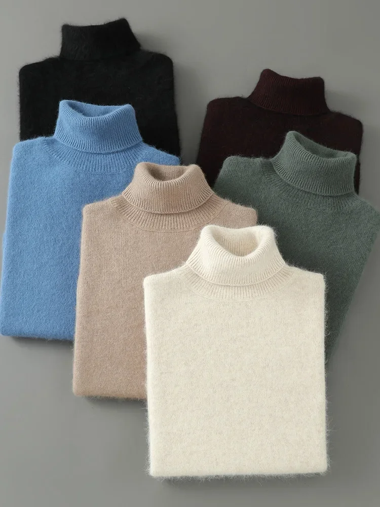 

Aliselect Men Autumn Winter Cashmere Sweater Turtleneck Pullover 100% Mink Cashmere Knitwear Smart Casual Warm Basic Clothing