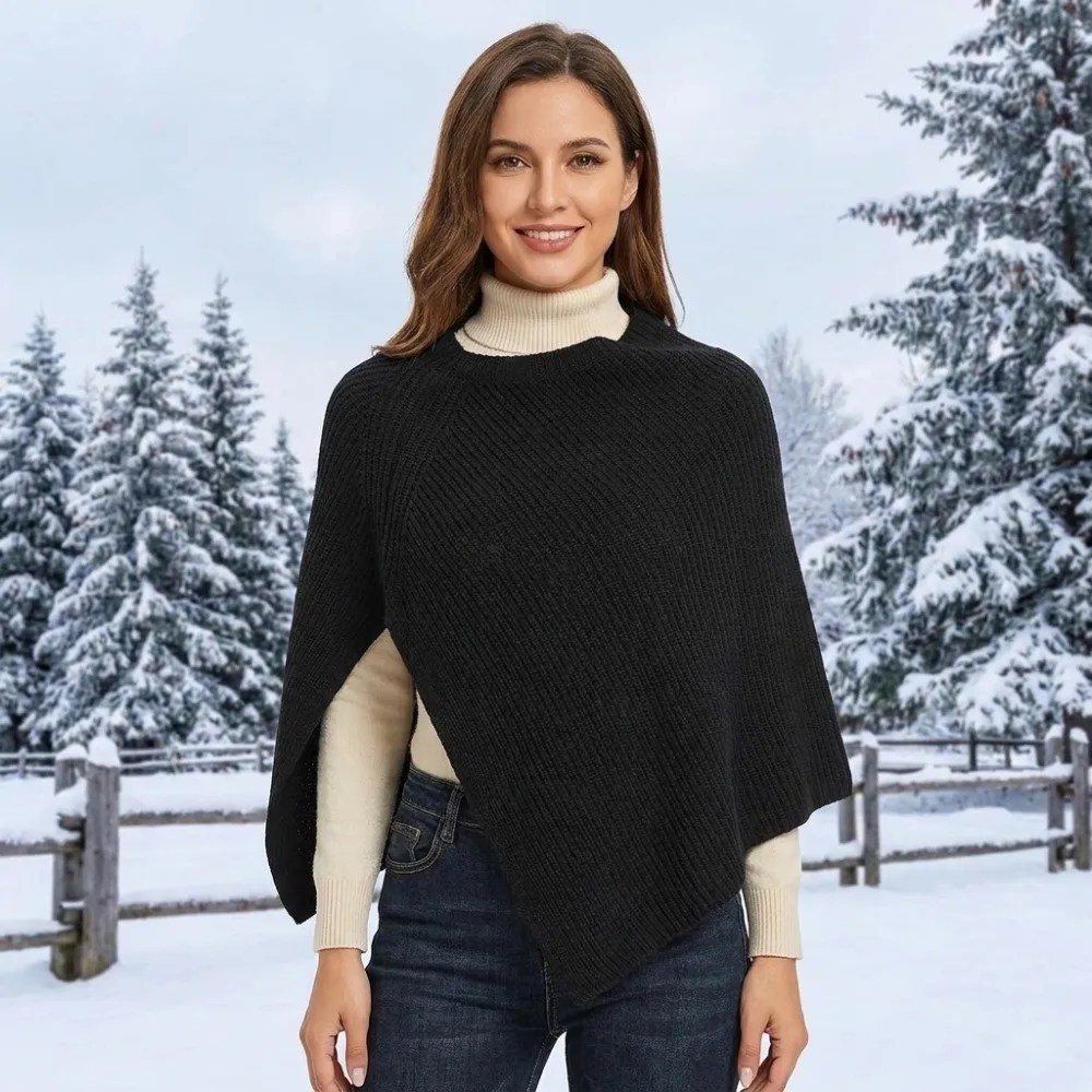 Eleganter Pullover-Strickschal, warmer, dicker Damen-Umhang im koreanischen Stil, Damen-Winterschal – Detail 5