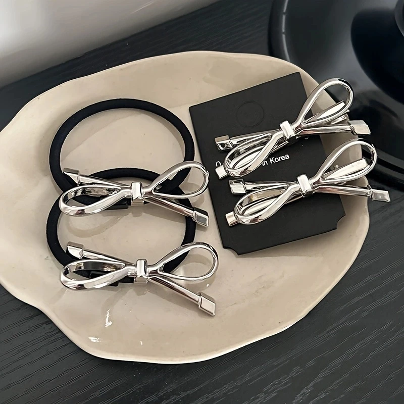 2pcs/set Sweet Cute Bow Hair Clip Metal Alloy Side Pins Barrettes Women Hair Accessories