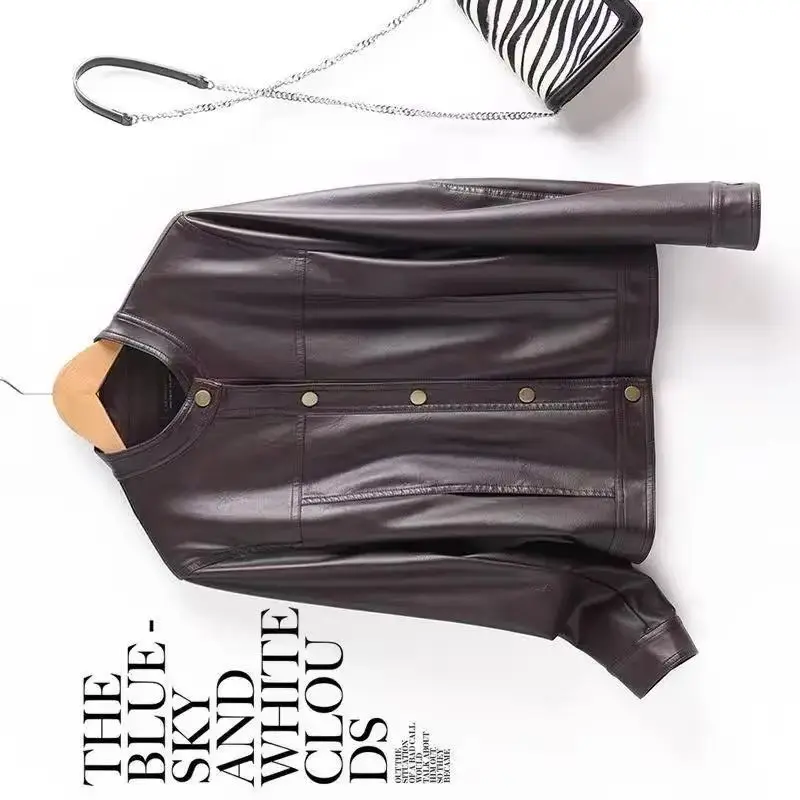 

New Women's Jackets Leather Jacket Single-breasted Leather Women's Short Coat Retro Collar Leather Jacket in Spring and Autumn