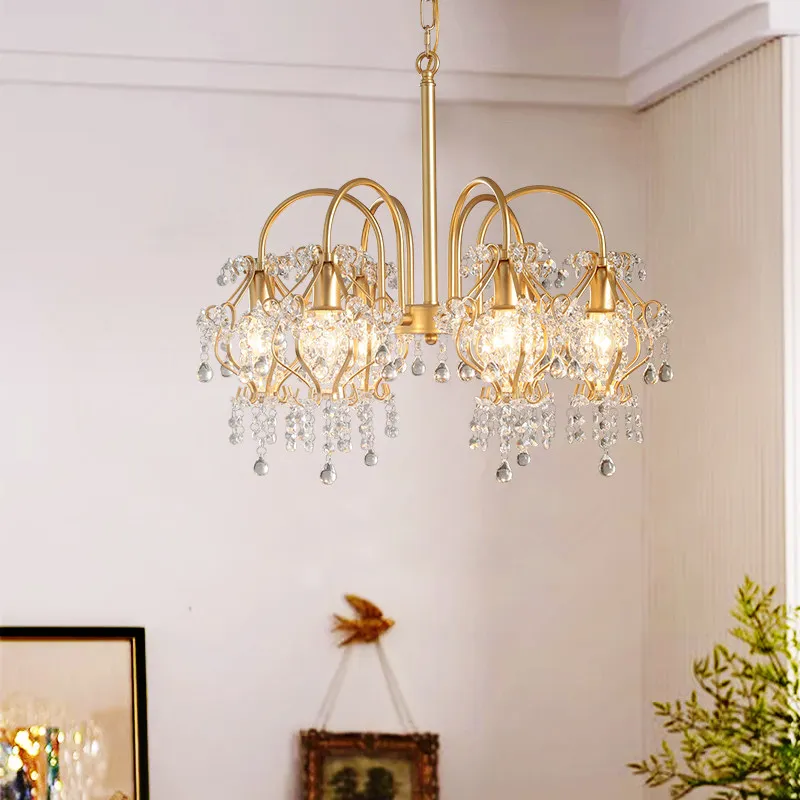 

French-Style Light Luxury Crystal Modern Minimalist Bedroom Chandelier American Retro Dining Room And Study Lighting Fixtures