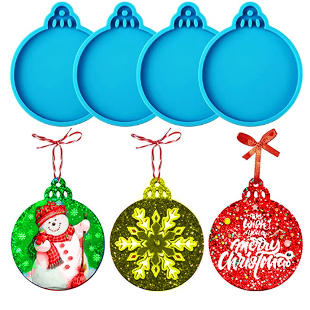 

DIY Christmas Silicone Molds Keychain Ornament Mold Round Shape Epoxy Resin Pendant Mold With Hanging Hole Resin Craft Supplies