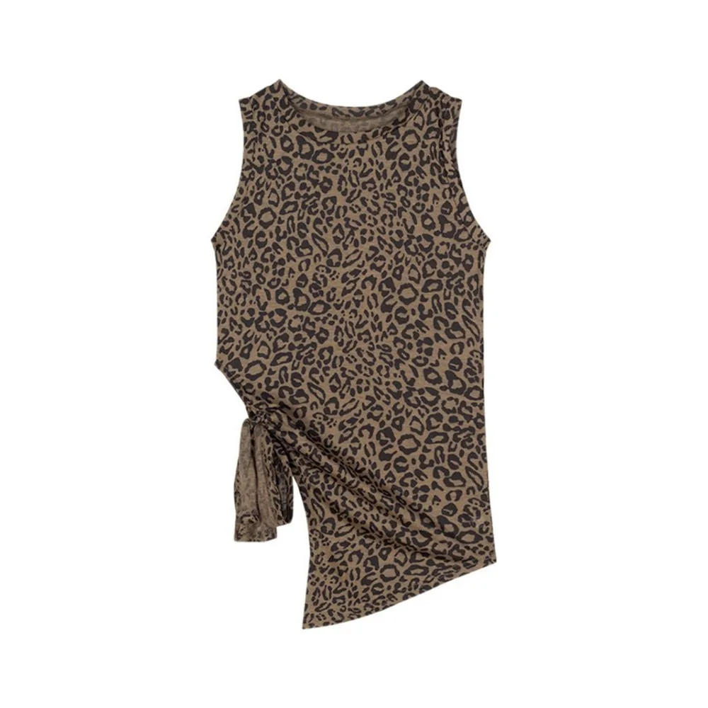 

Retro Irregular Leopard Crop Top Ins Slim Fit Halter Cheesy Tops Vest Female Clothing Leopard T-Shirt Women Streetwear