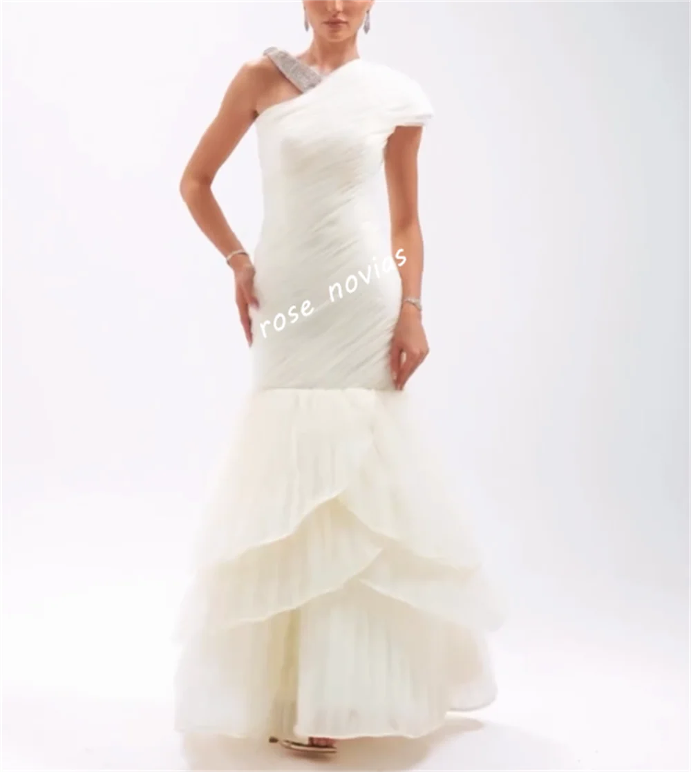 Robe longue de forme sirène pour femmes, personnalisée, plissée en filet, paillettes, épaules dénudées, sur mesure, élégante, robe de soirée de mariage