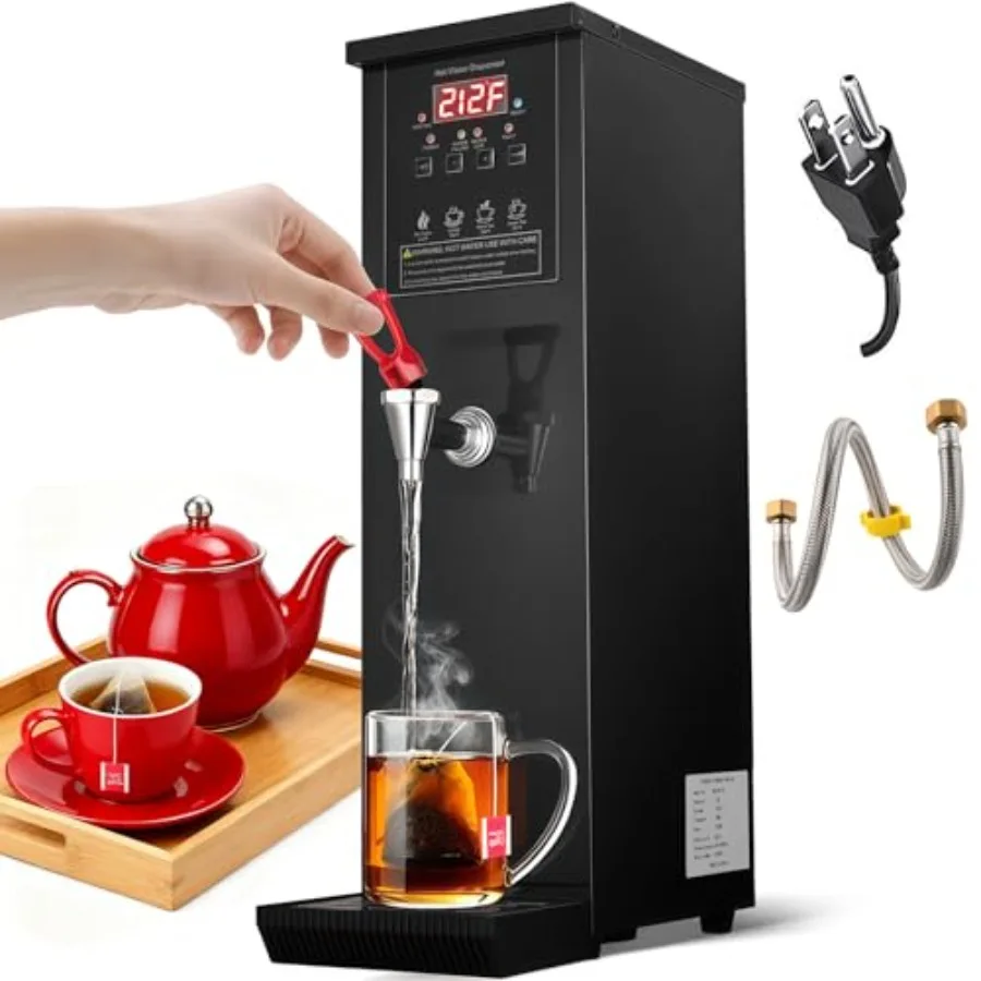 Countertop Commercial Hot Water Dispenser with Auto-filling and Step-heating 1500W Black 104-212F Adjustable for Boba Tea Offic
