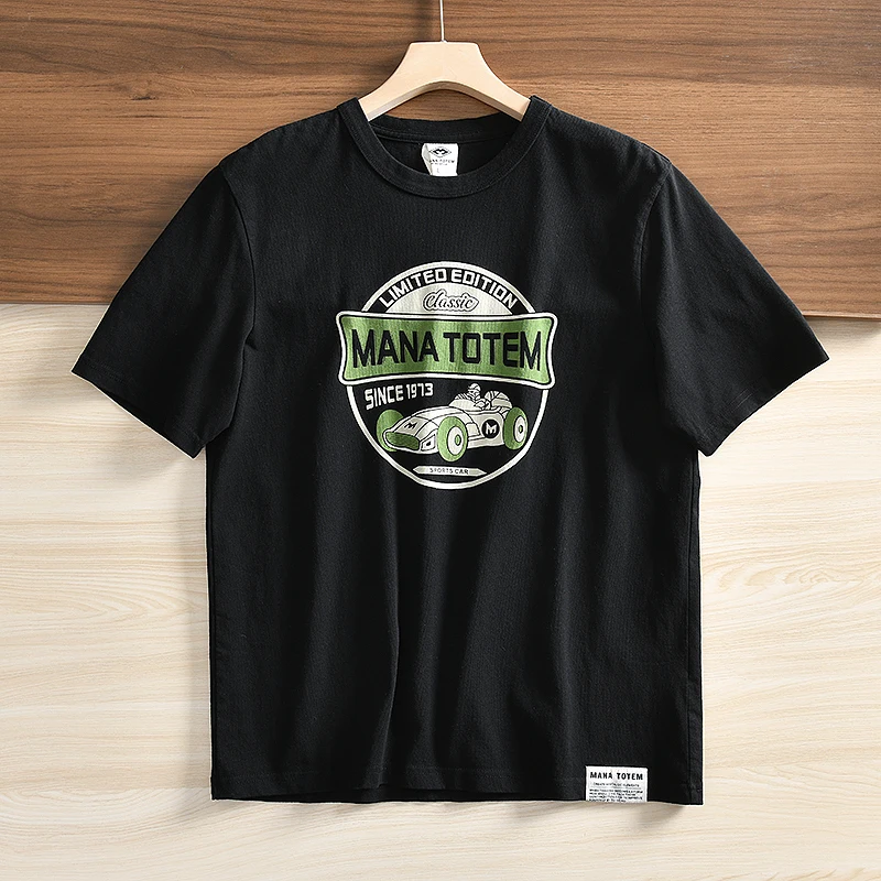 Summer New American Retro Short-sleeved O-neck Letter Printed T-shirt Men\'s Fashion Simple 100% Cotton Washed Casual Sport Tops