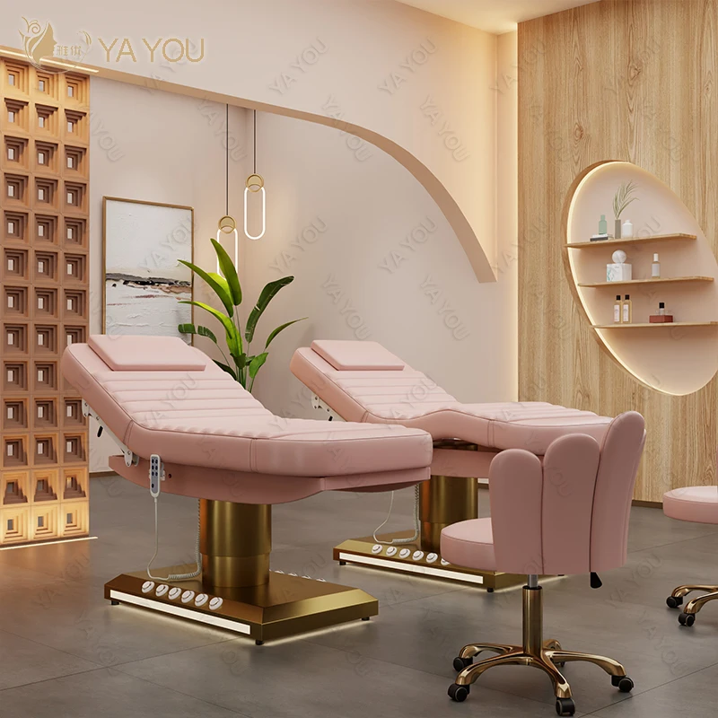 

Luxury Pink 3-Motor Beauty Massage Bed With Golden Stainless Steel Base for Salon