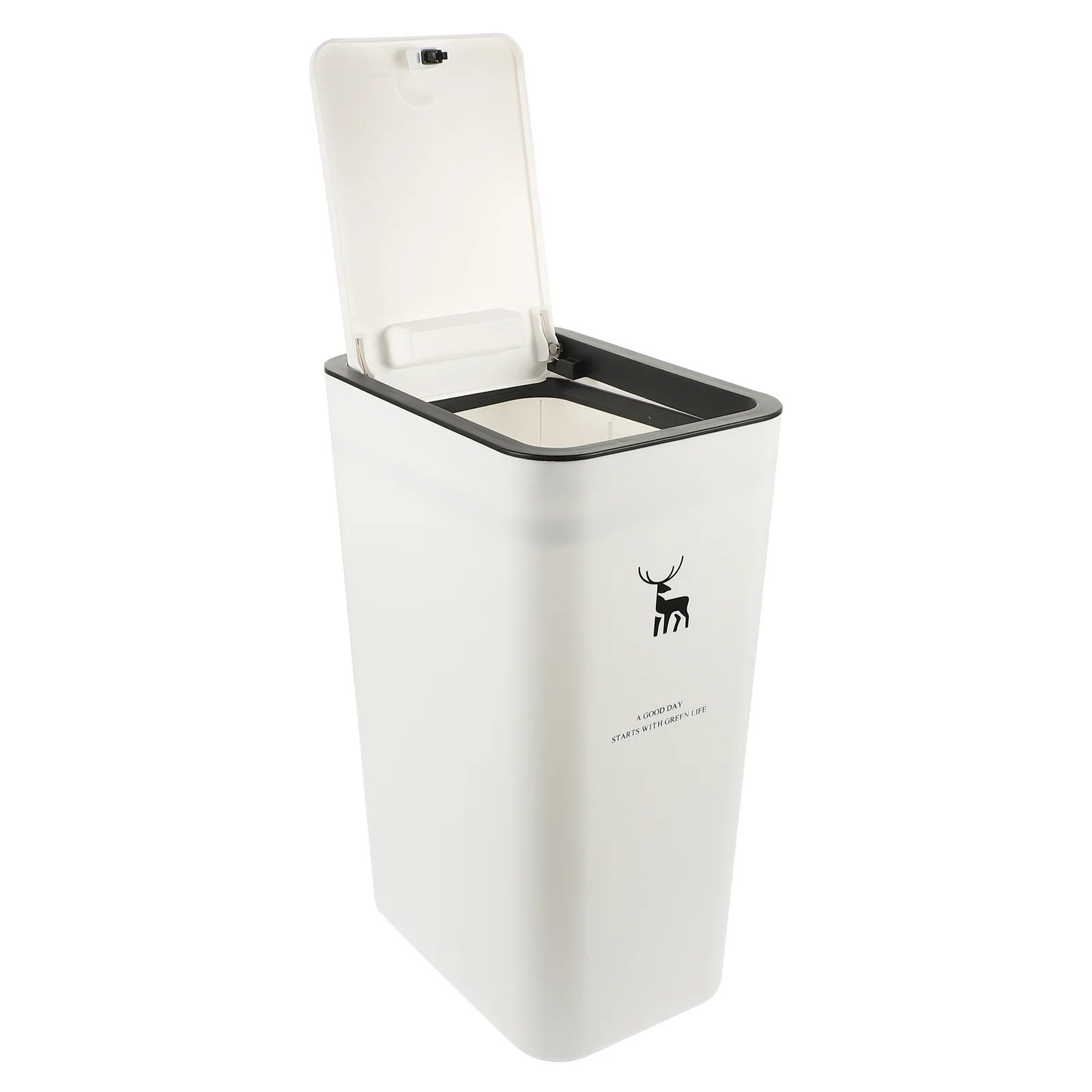 

Kitchen and Bathroom Trash Can with Lid Slit Press-type Storage Bucket (white Deer Print) 1 Piece Garbage Bin Home Slim Office