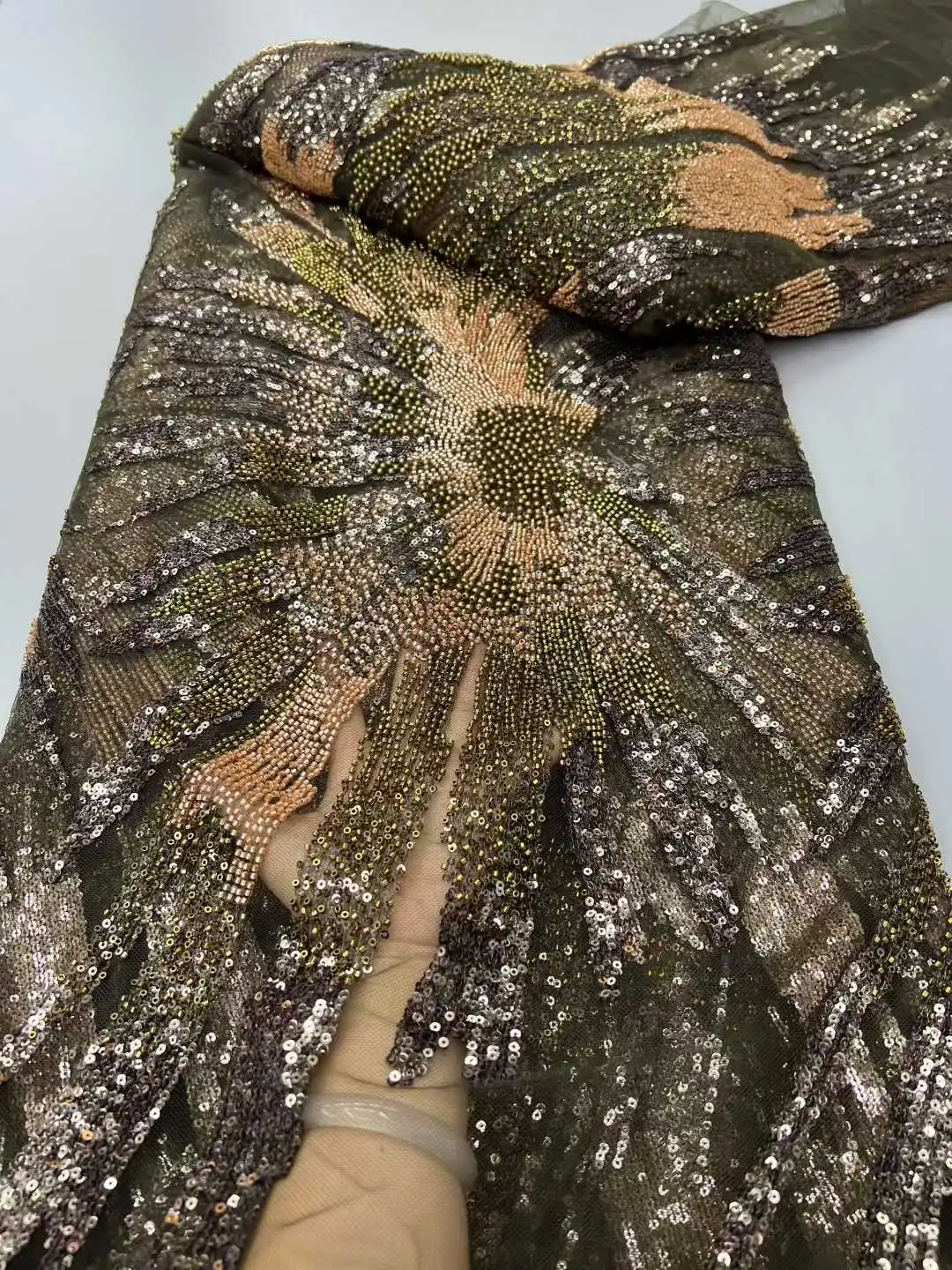 

High-End Luxury Beads French Embroidery Groom Lace Fabric African Nigerian With Sequins Fabric For Wedding Dress