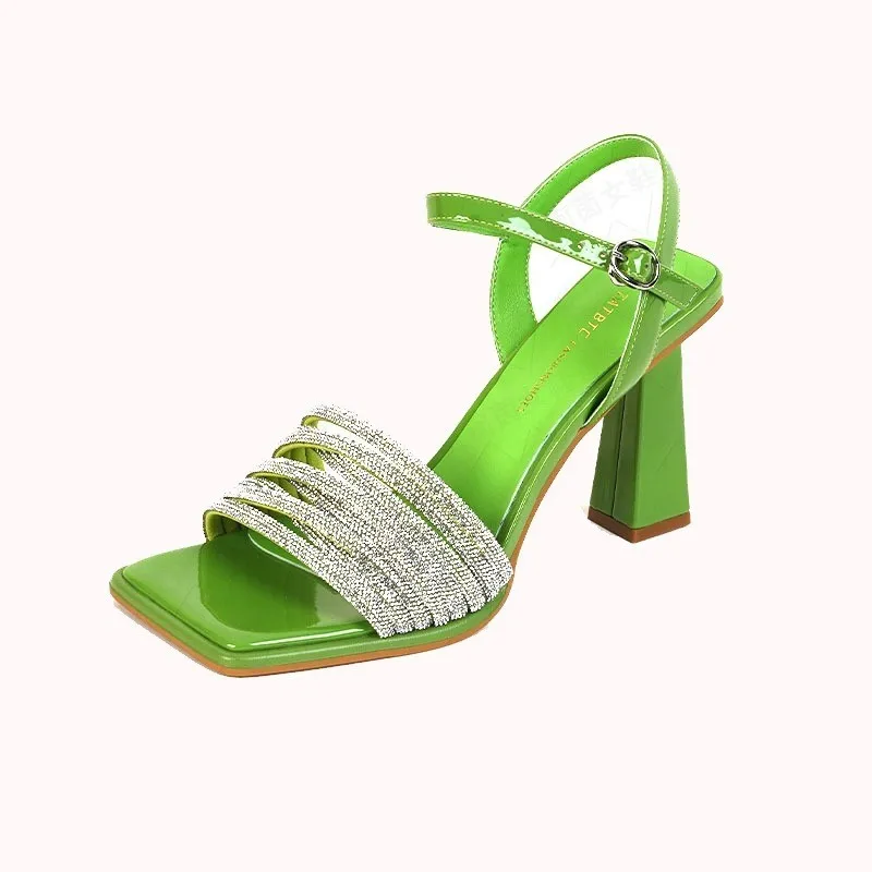 

Новая летняя модная стильная дизайнерская роскошная женская обувь с украшением из стразов на высоком каблуке с открытым носком, женская обувь для банкета, Zapatos Mujer