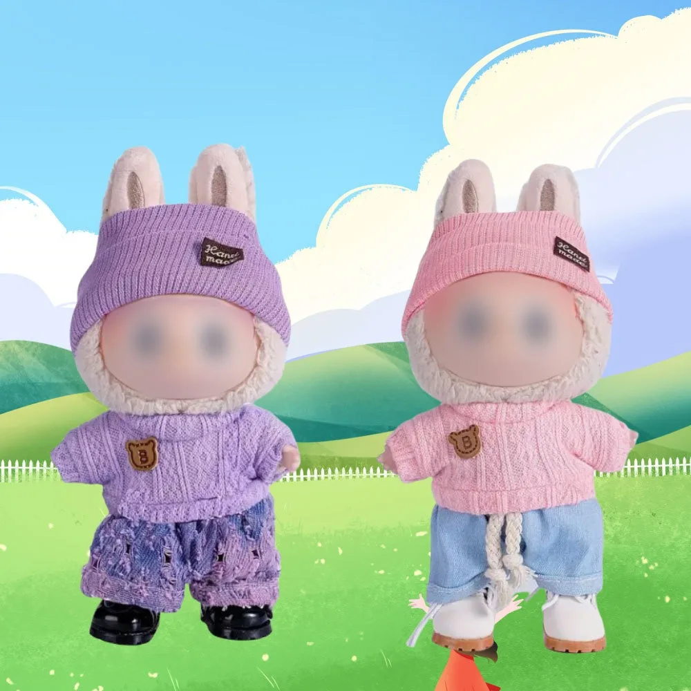 ل 17 سنتيمتر لابوبو دمية الزي الملابس الدب التسمية قبعة الحب سترة مجموعة لطيف الديكور الملابس الصغيرة