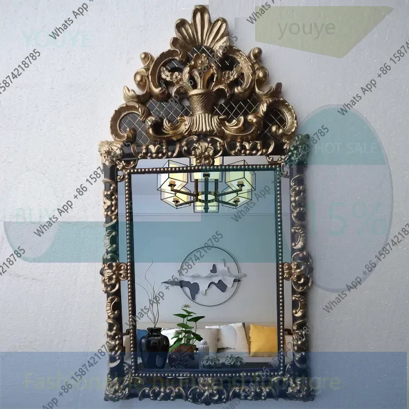 zxcv SW X2 New European Home Entrance Decorative Mirror American Country Makeup Mirror Luxury Rectangular Vanity Bathroom Mirror