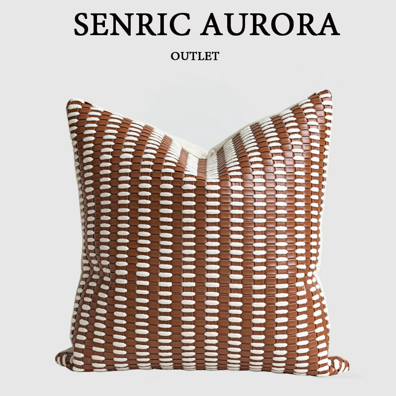 Design Luxury Cushion Cover 50x50cm Orange And White Leather Woven Square Pillowcase For Home Hotel Bed Living Room Sofa