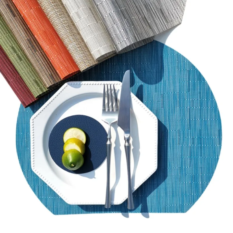 

1/4/6/10pcs Round Shaped PVC Placemat Woven Vinyl Dinner Table Mats Farmhouse Boho PVC Place Mats Kitchen Accessories 식탁매트