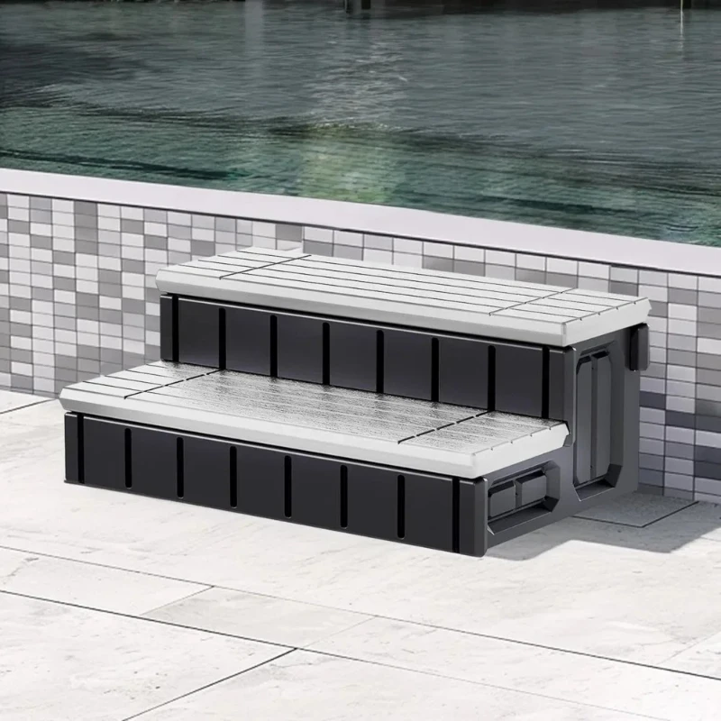 

Spa Hot Tub Step with Storage, Outdoor Indoor Compartment Spa 2-Step Stool Pool Ladder Handi Step Slip Resistant Striped