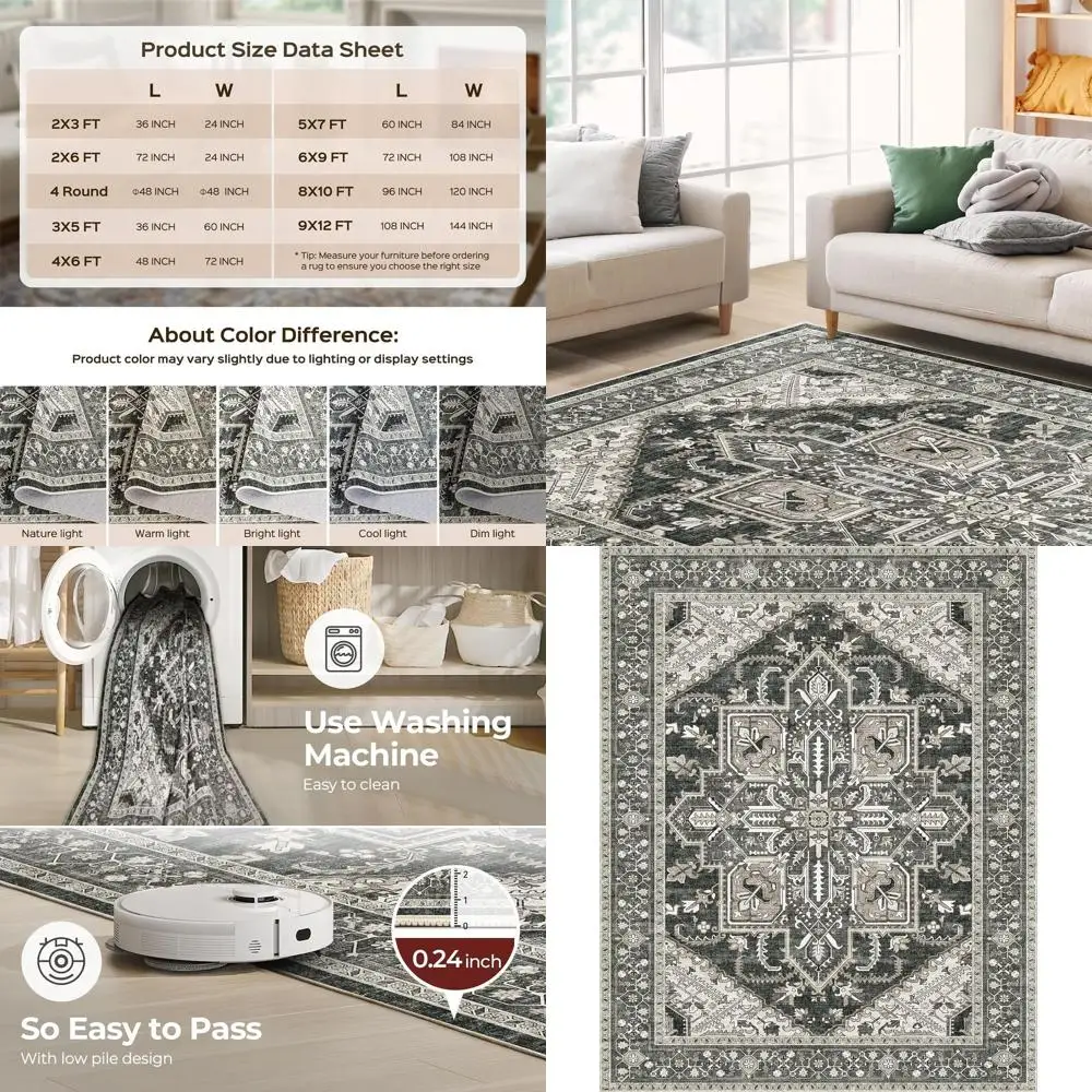 

Моющийся ковер в стиле бохо 8x10: мягкий, нескользящий, устойчивый к пятнам ковер с низким ворсом для домашнего декора — горький черный