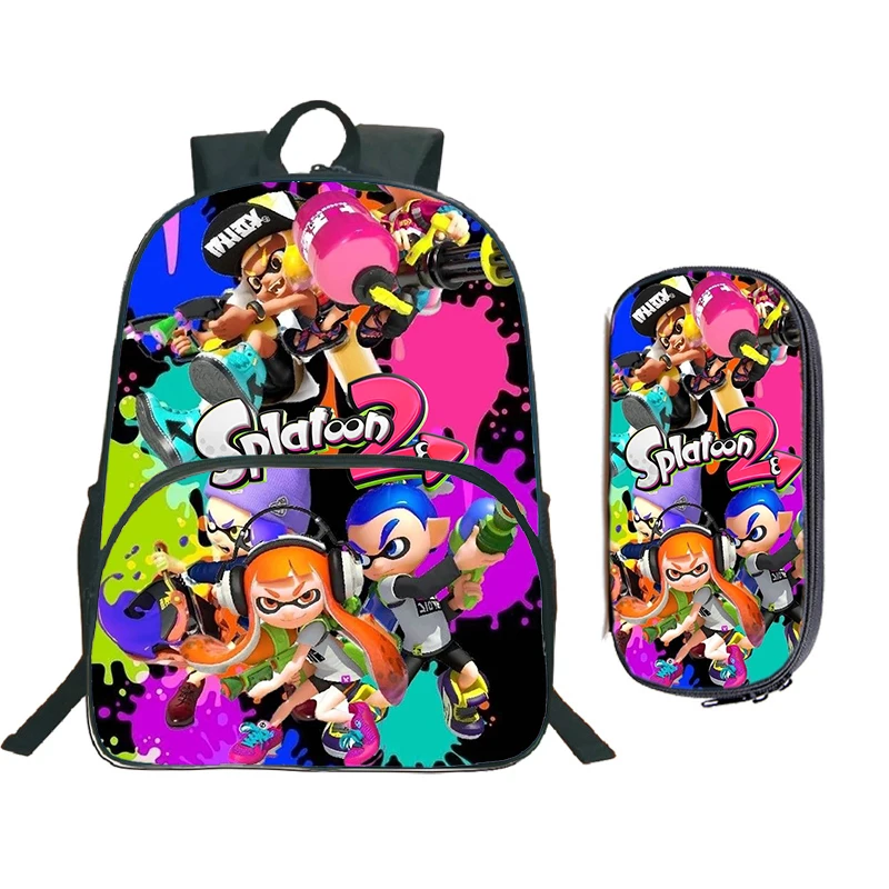 

Рюкзак Game Splatoon, большая вместительная школьная сумка, комплект из 2 предметов, детский рюкзак на молнии, сумки для книг для мальчиков и девочек, подарки, компьютерный рюкзак