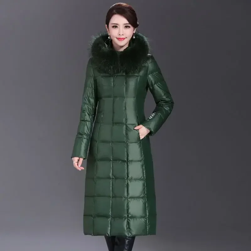 Down Jacket Winter Coats Women X-Long Down Coat Fur Collar Thickened Warm Slim Long Sleeve Zipper Hooded Jacket Luxury Designer