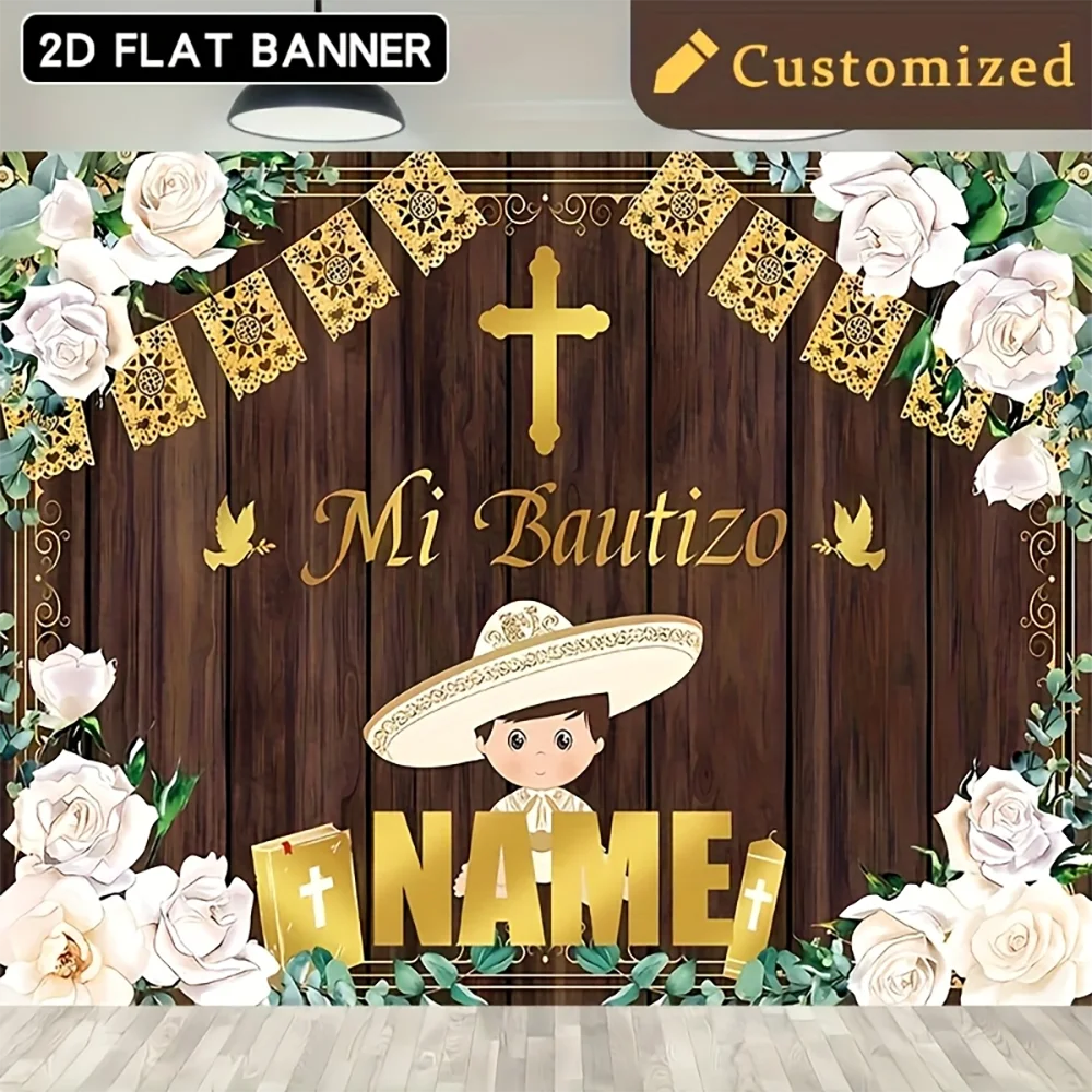 1 pieza de decoración rústica de madera para mi bautizo de niño, telón de fondo personalizable con nombre, temática mexicana Charra, cartel para fiesta de bautizo