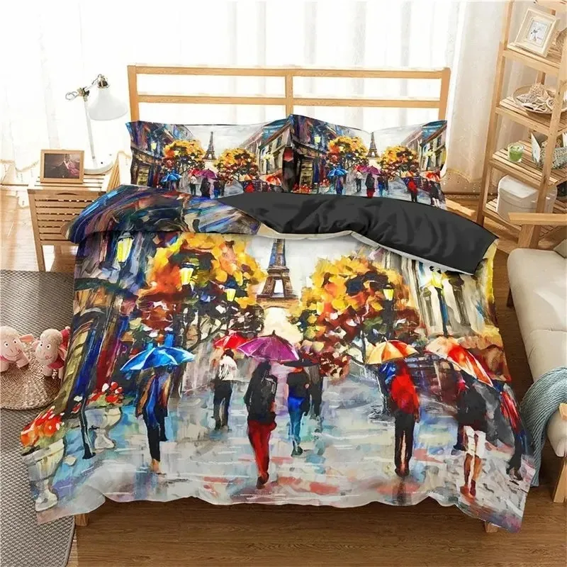 

3D Print Eiffel Tower Bedding Set,Duvet Cover Comforter Bed Set Quilt Cover Pillowcase,King Queen Twin Size Boys Girls Adults