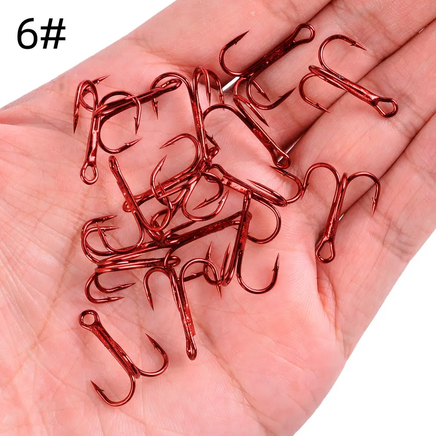 10pcs/lot Red 2/4/6/8/10# Fishing Hooks High Carbon Steel Treble Hook Round Bent Treble For Saltwater Bass Fishing Tackle Pesca