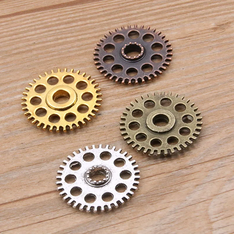 10PCS 26mm 4 Color Vintage Metal Zinc Alloy Steampunk Gear Hollow Round Charms Fit Jewelry Pendant Charms Makings