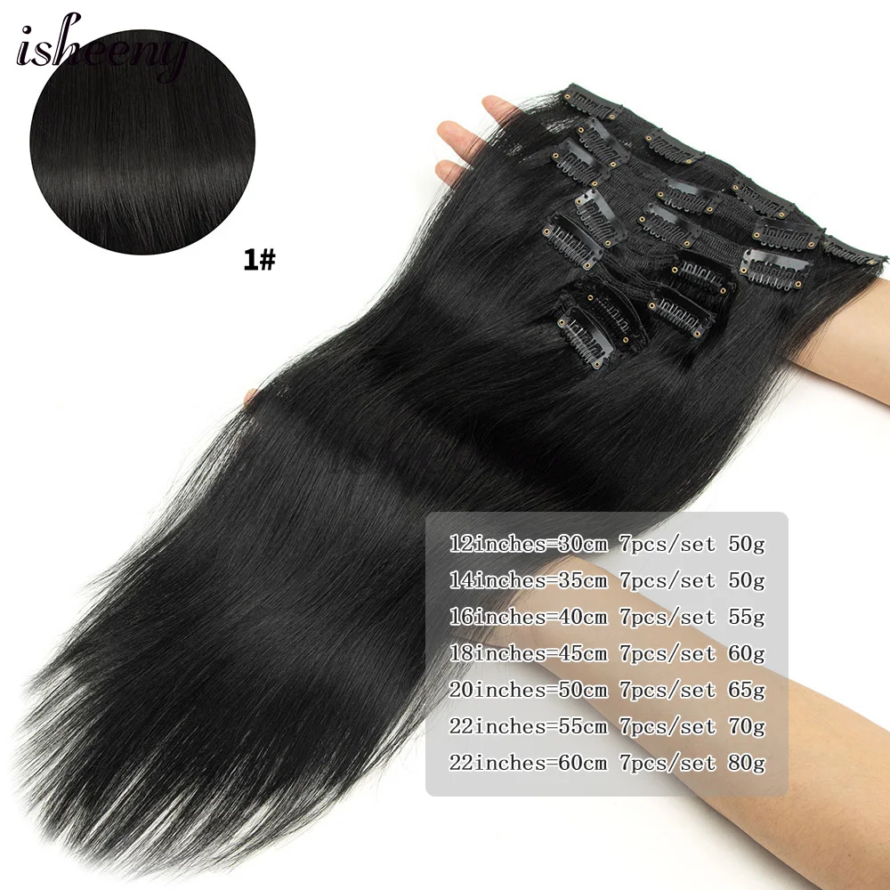 Isheeny كليب في الشعر البشري ملحقات طبيعية 12-24 بوصة آلة ريمي كليب الشعر كامل الرأس 7 قطعة/المجموعة سهلة لارتداء للمرأة #4