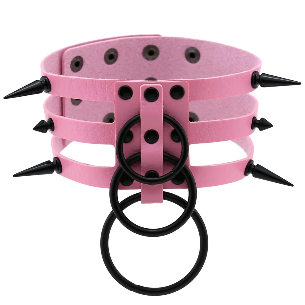 Fashion Women Men Black Rivet Leather Bondage Choker Necklace Punk Circle Spike Goth Collar Harajuku Necklaces Emo Witch Jewelry