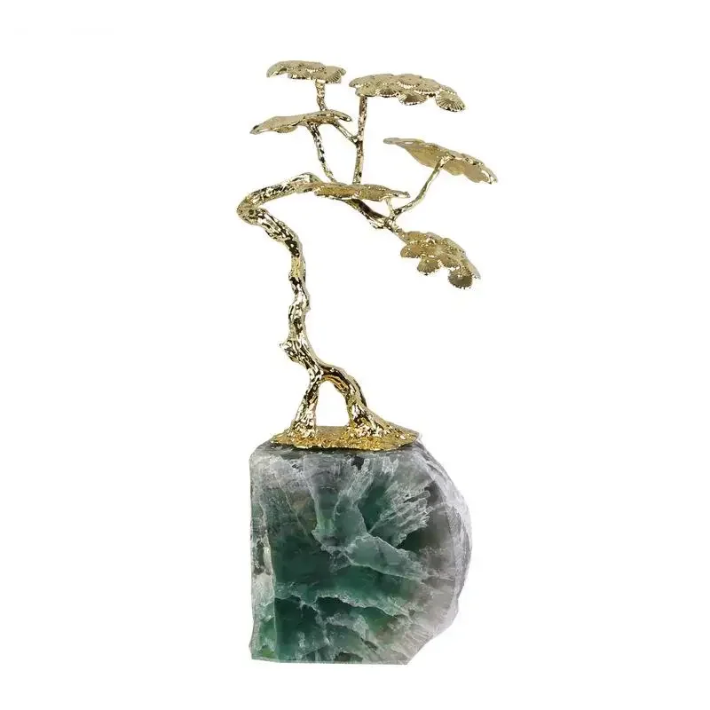 Sculpture d'arbre porte-bonheur en cristal, branches en laiton