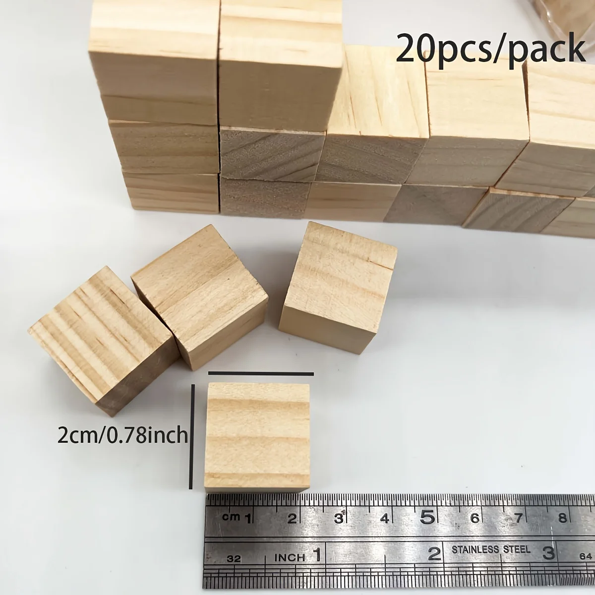 20PCS 2CM Square Wood Block Unfinished Wooden Cubes DIY Craft Model Material