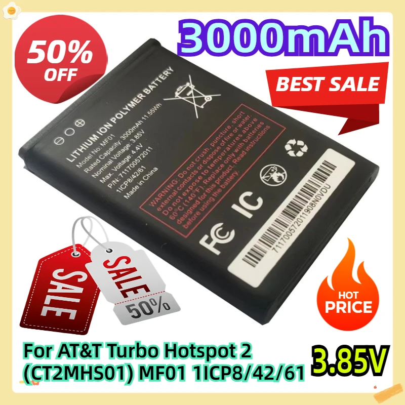 

3000mAh 3.85V For AT&T Turbo Hotspot 2 (CT2MHS01) MF01 1ICP8/42/61