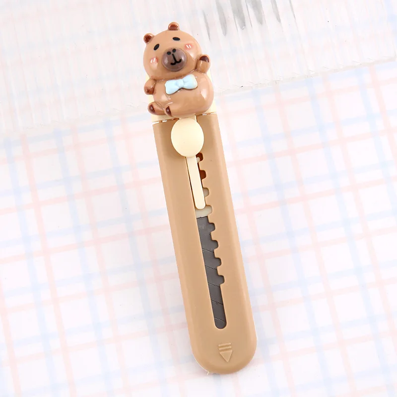 Cute Cartoon Capibara Cutter Kawaii Mini Pocket Utility Knife School Office Supplies Paper Cutting Tool Retractable Letter Opene