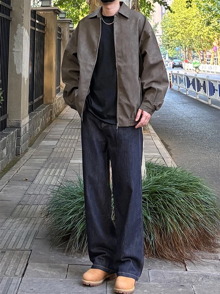 

American Style Vintage Denim Blue Men's Jeans High Waist Straight Leg Long Length for Taller Men Autumn Season Casual Wear