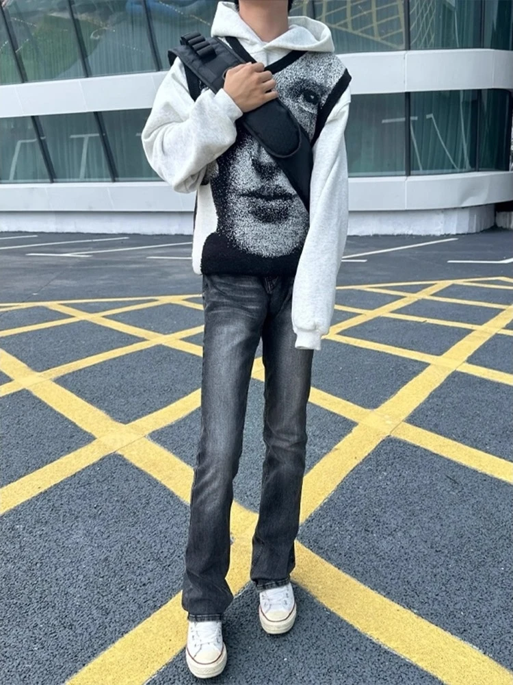 

Waed Bla Men's Jeans High Street American Sle Slim Straight Leg Micro Flared Pants CleanFit Casual Wear All Seasons