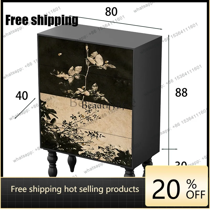 JJ -Retro black and white solid wood chest of drawers medium and ancient simple decorative locker