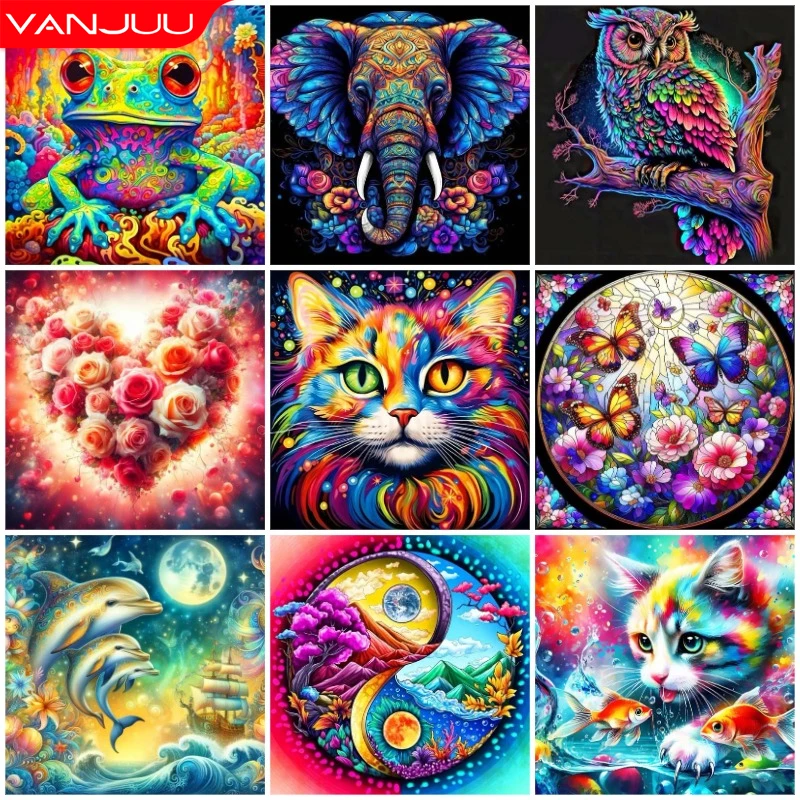 5D DIY Diamond Painting Frog Cross Stitch Kit Animal Cat Full Diamond Embroidery Mosaic Art Rhinestone Decoration Picture Gift