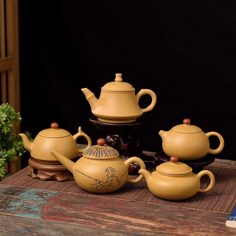 Chaozhou Handmade Golden Zhuni Zisha Teapot, Official Hat Fisherman Shape, Upside-down Water Cut Kung Fu Tea Brewer