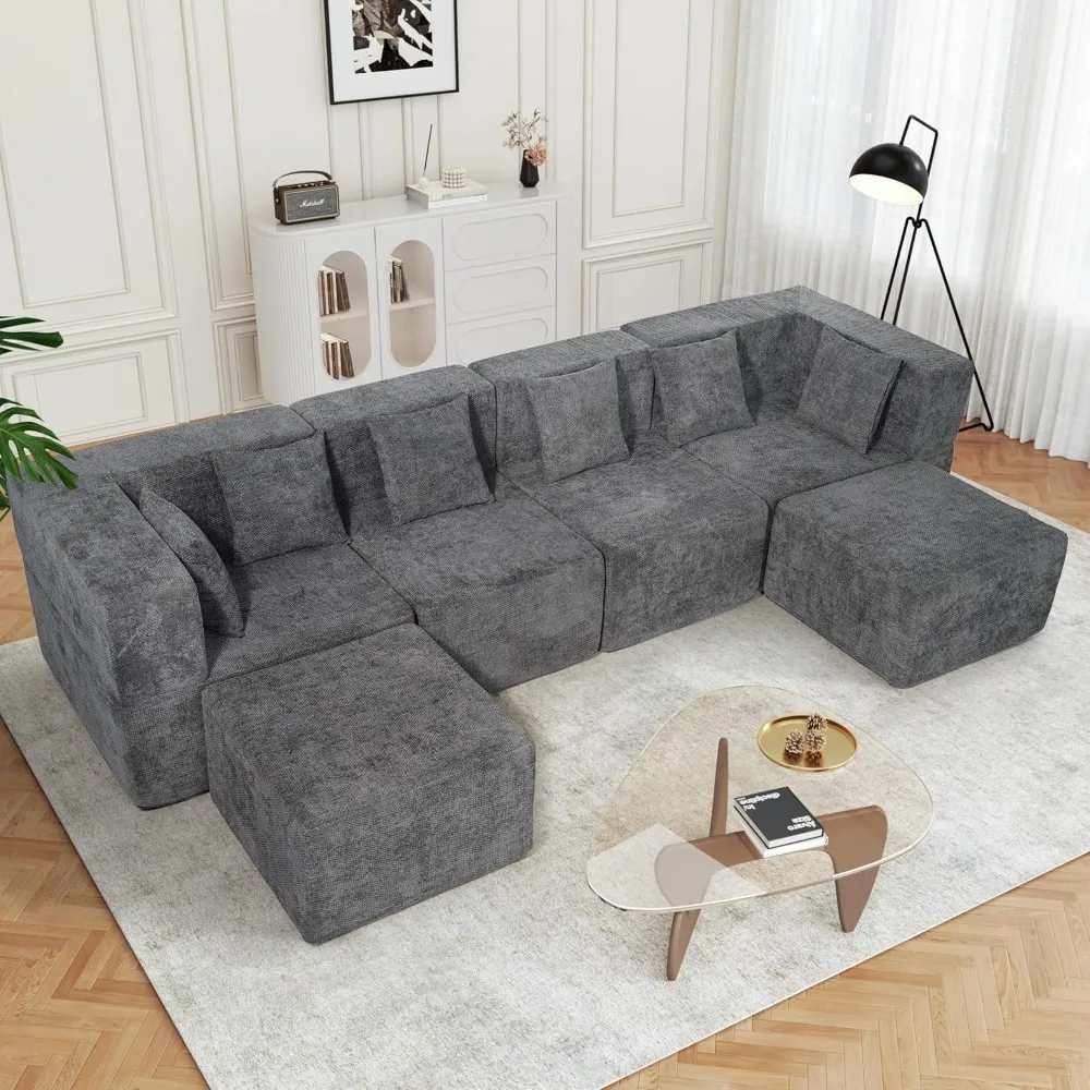 

Oversized Sectional Cloud Couch for Living Room - 130'' 4 Seater Convertible Chenille Couches Set with Ottoman,Compression Sofas