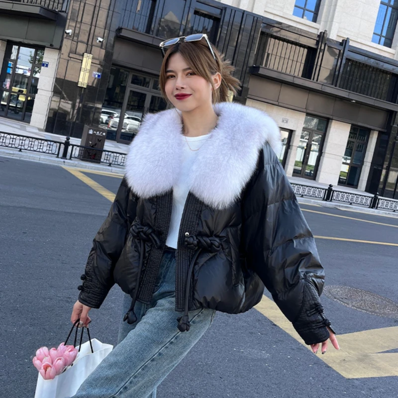 

Winter Warm Coat High-grade 90 White Duck Down Fashion Fox Hair Collar Design Elegant and Sweet Short Women's Down Jacket