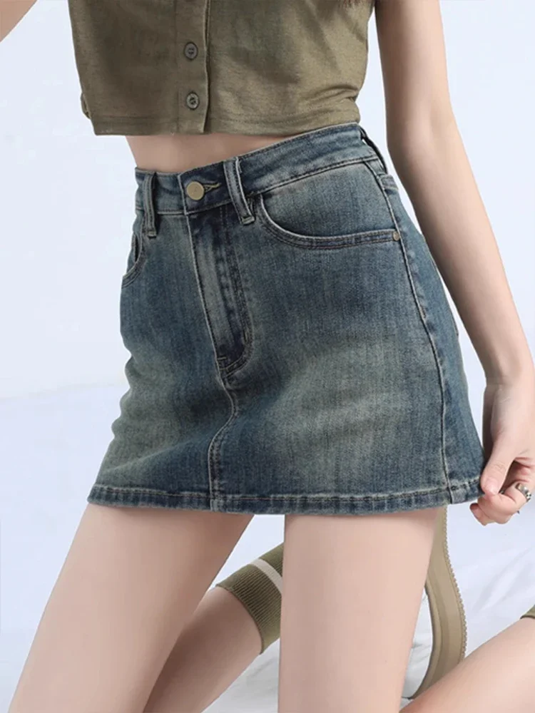 Spring 2025 High Waist A-Line  Skirt Women plus Size Slimming Denim ort Skirts Anti-Light f Body Skirts Korean Sle