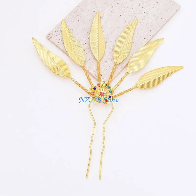 

T21F Alloy Peacocks Hair Hairpieces with Rhinestones Thai Ethnic Hair Ornament Daily Hairstyle Embellishment