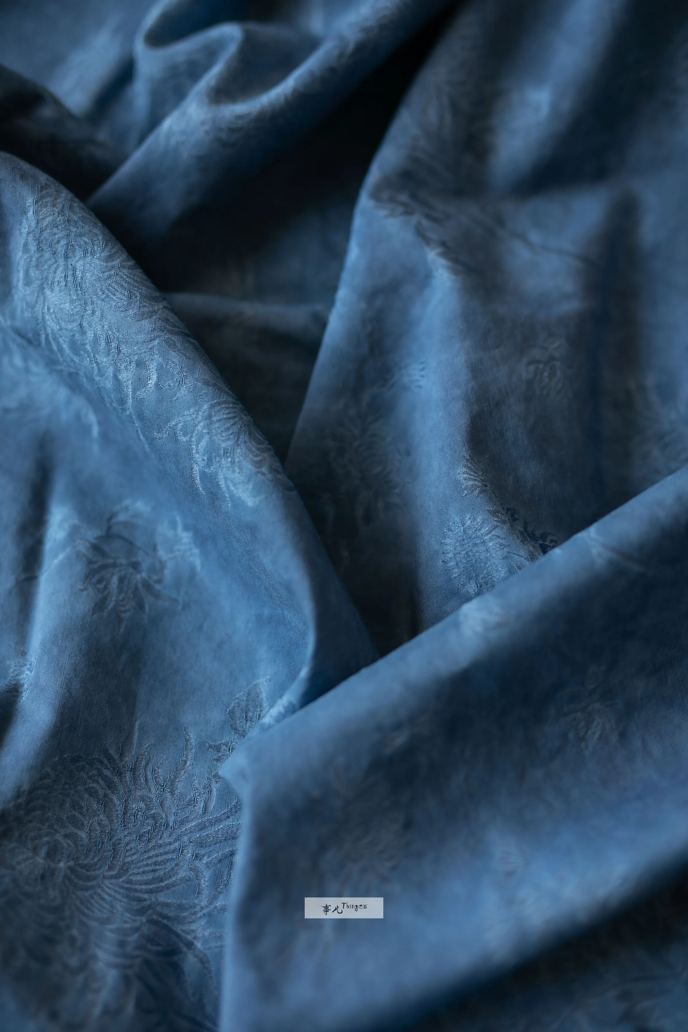 Cobalt Blue Fried Jacquard Silk Cotton-Vintage Distressed Washed Faded Fabric Designer Fabric