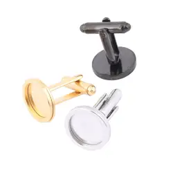 4pcs 12mm Cabochon Cufflinks Blanks Stainless Steel Gold Plated Black Cuff Links Base Setting Trays Diy Findings