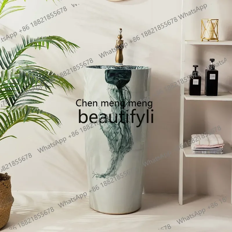 

New arrive Hand washing column basin integrated washbasin floor-to-ceiling outdoor hand washing balcony household column sink