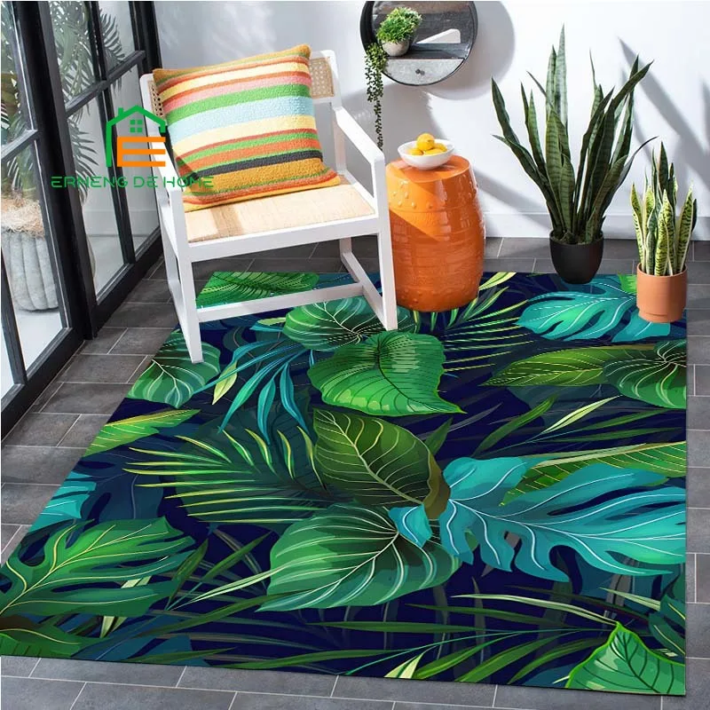 

3D Tropical Leaf Plant Pattern Carpets for Bedroom Living Room Kitchen Floor Mats Home Decor Non-Slip Floor Pad Rug 14 Sizes