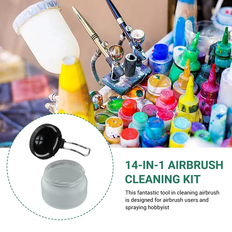 14-In-1 Airbrush Cleaning Kit   Cleaner Set With Glass Pot, Stainless Steel Holder, Needle And Brush Accessories