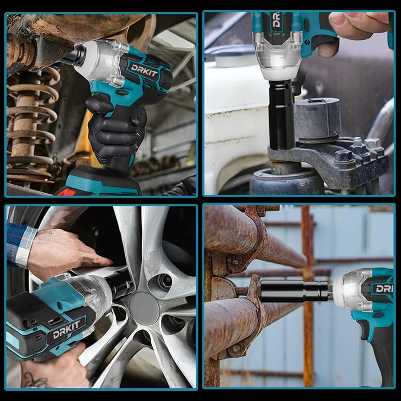 DRKIT 520N.M مفتاح ربط كهربائي بدون فرشاة 1/2 بوصة مفتاح ربط لاسلكي مفك براغي أداة إصلاح السيارات السلطة لبطارية ماكيتا 18 فولت